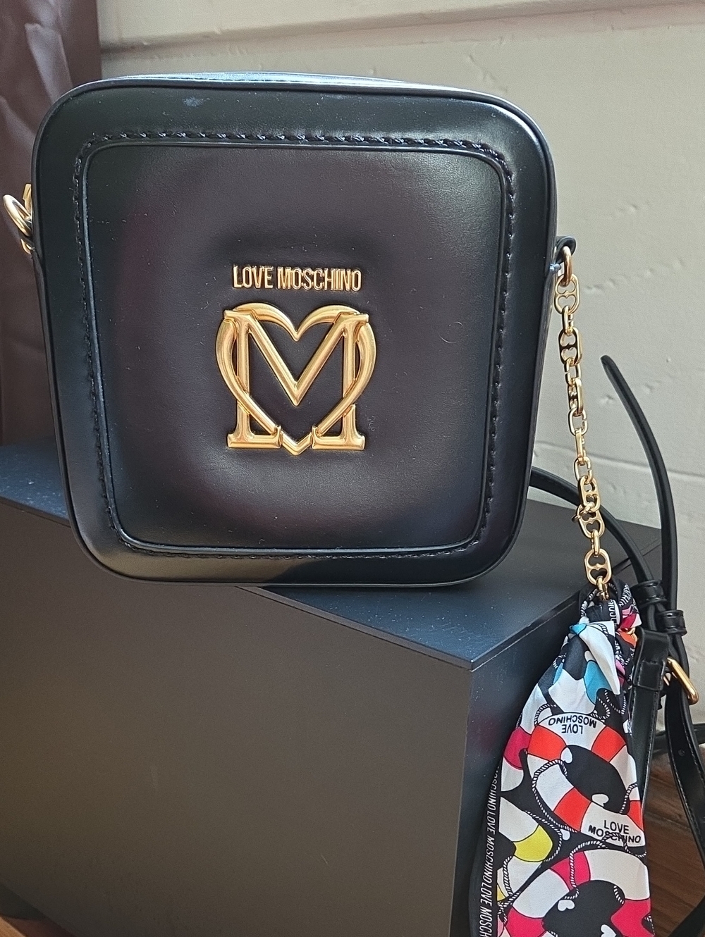 Love Moschino Black Crossbody with Multicolor Scarf